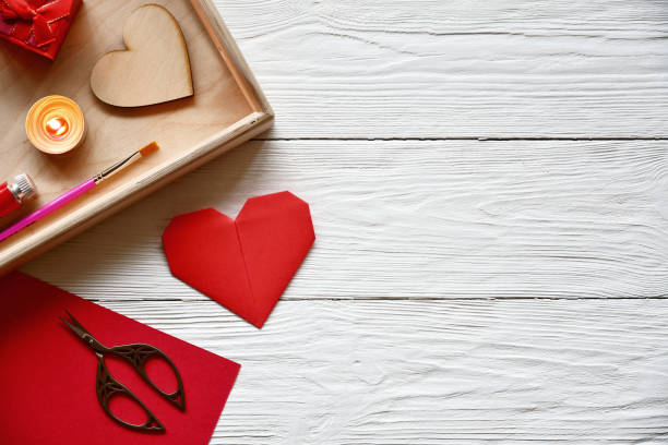 istock Preparation for Valentine's Day. Handmade theme. St. Valentine's Day background. Top view. 1203770824