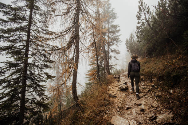 istock Woman hiking in the Dolomites 1203770828