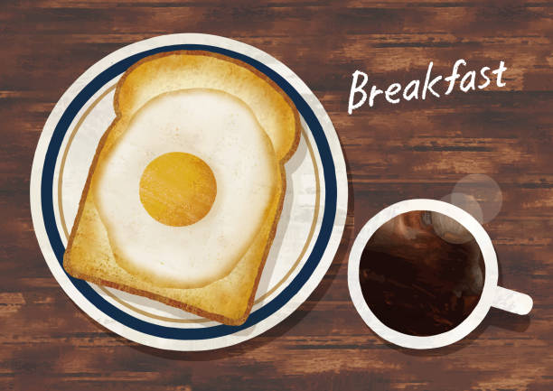 яичный тост и кофе - coffee fried egg breakfast toast stock illustrations