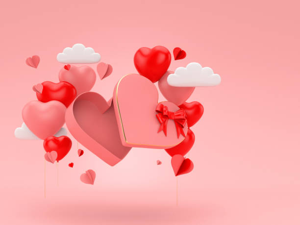 3d render heart floating on pink romance background for valentine's day. - february three dimensional shape heart shape greeting imagens e fotografias de stock