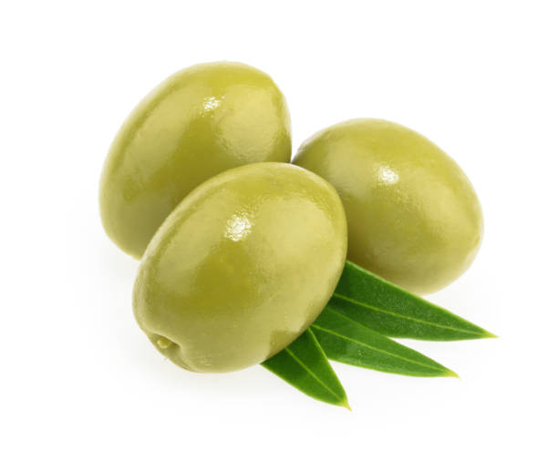 istock Green olives isolated on white background 1203787124