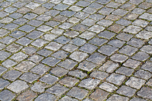 istock Stone cobblestones in a pedestrian street 1203789725