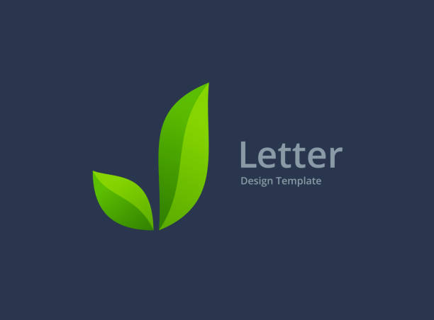 レターjとエコ葉ロゴアイコン - letter j点のイラスト素材／クリップアート素材／マンガ素材／アイコン素材