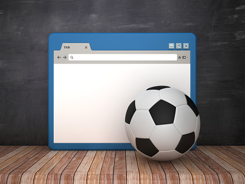 Web Browser with Soccer Ball on Chalkboard Background  - 3D Rendering