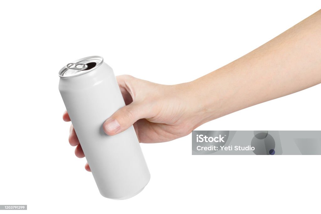 Hand Withe A Can Hand Holding White Aluminium Can On White Stock Photo - Download Image ...
