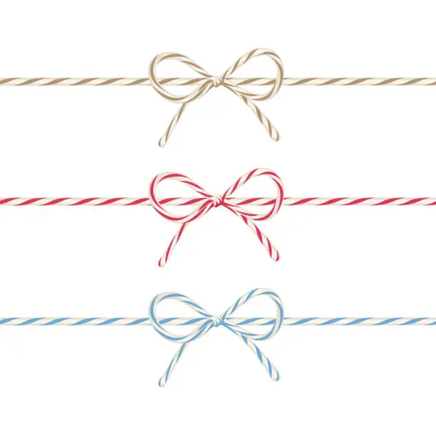 Vector illustration of Set of baker’s twine with bows. Vector illustration.