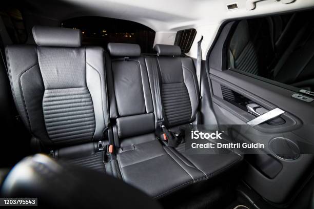 Rear Seats And Leather Interior Of A Premium Car Land Rover Discovery Sport 2020 Stock Photo - Download Image Now