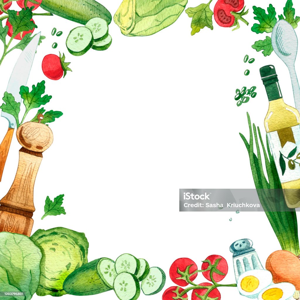 Set Of Eco Food For Design Paper Wallpaper Packaging Web Menu Background  Watercolor Hand Drawn Stock Illustration - Download Image Now - iStock