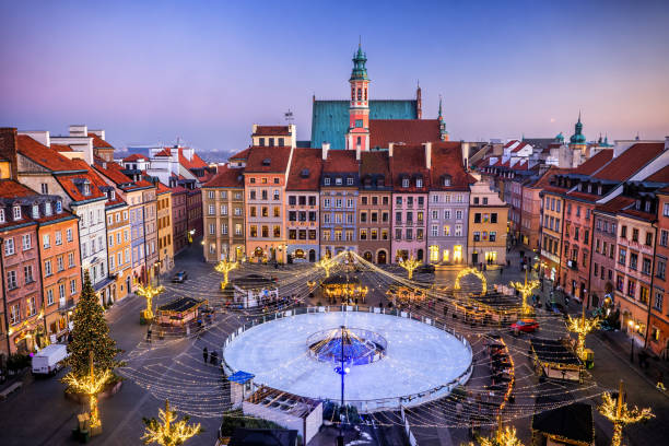 Old Town Square With Ice Rink In Warsaw