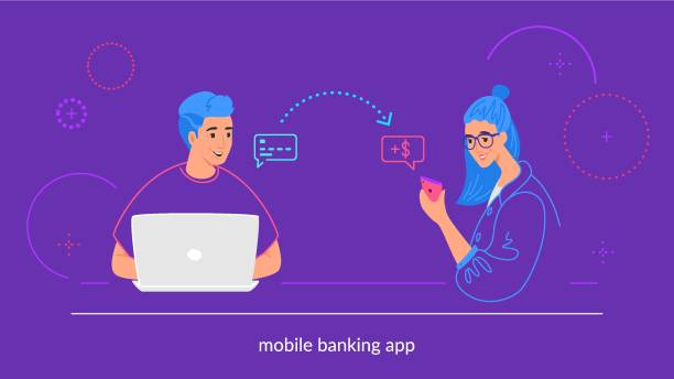 mobile banking flache vektor-illustration - wallet couple stock-grafiken, -clipart, -cartoons und -symbole