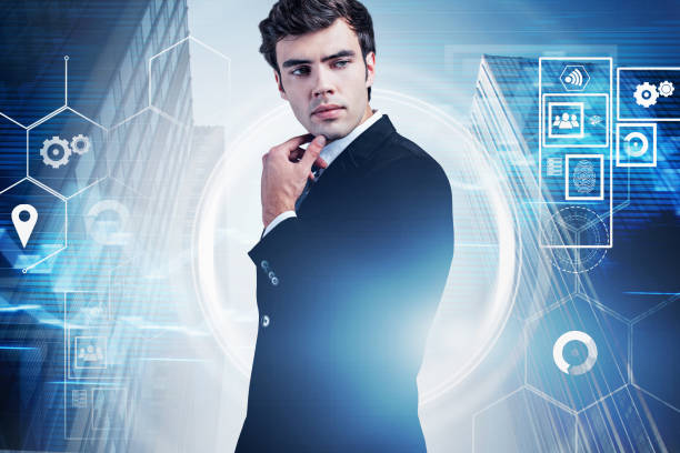 istock Thoughtful businessman in city, cloud computer 1203801538