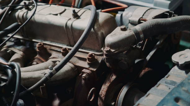 istock Close-up of car engine compartment 1203805378