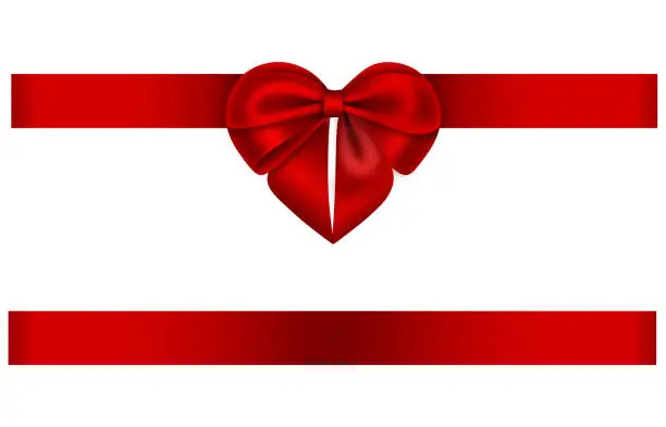 Vector illustration of red heart shaped bow and ribbon