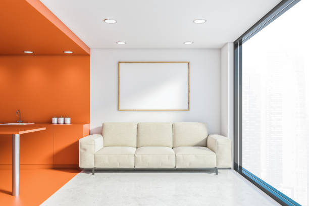 istock Panoramic living room with sofa and poster 1203807635