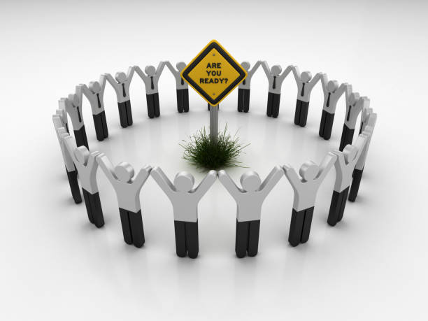 istock ARE YOU READY? Road Sign with Pictogram Teamwork People - 3D Rendering 1203811268