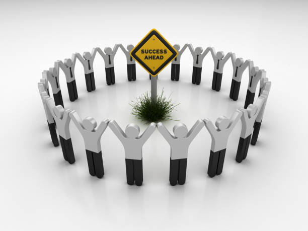 istock SUCCESS AHEAD Road Sign with Pictogram Teamwork People - 3D Rendering 1203811293