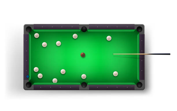 istock Russian pyramid table with billiard cue and glossy ivory  balls and other equipment. 1203811885