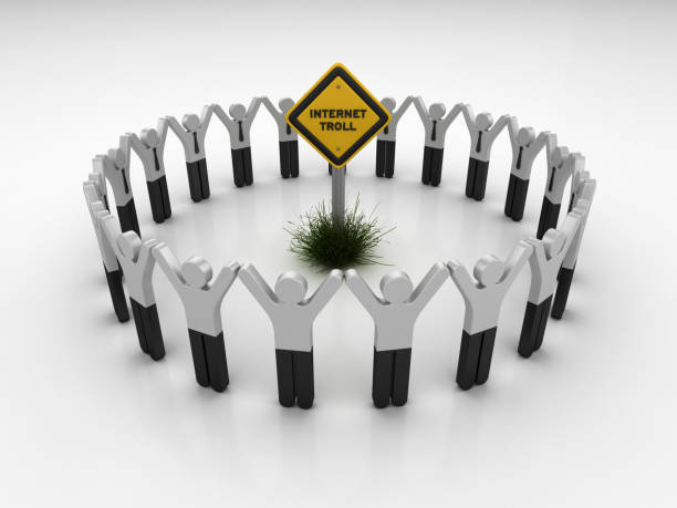 istock INTERNET TROLL Road Sign with Pictogram Teamwork People - 3D Rendering 1203812941