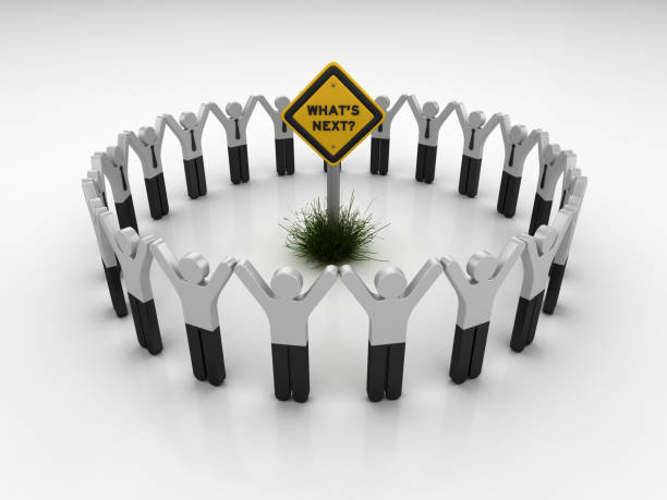 istock WHAT'S NEXT Road Sign with Pictogram Teamwork People - 3D Rendering 1203813000