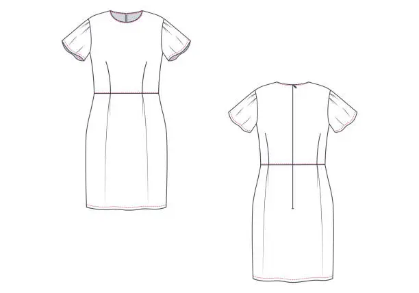 Vector illustration of Vector fashion technical sketch of women middle sundress.