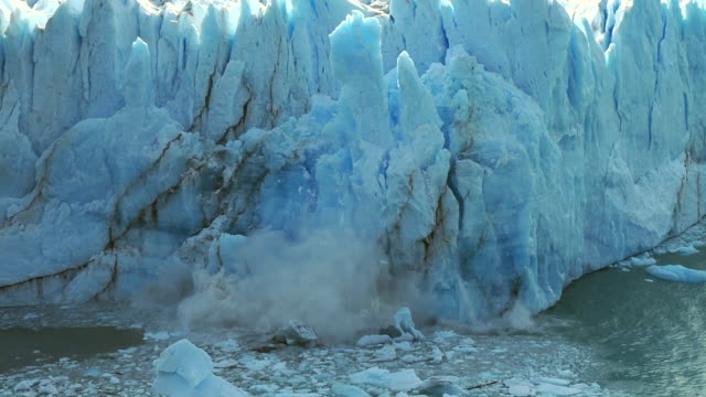 Perito Moreno Glacier in Los Glaciares National Park, El Calafate, Argentina, View of Huge Ice Chunks Collapsing Into the Water