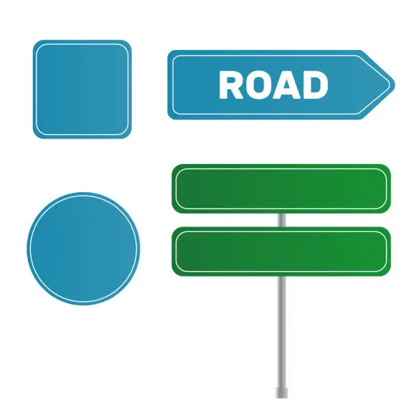 Vector illustration of Highway traffic green signs. Board vector. Sign street. Road green vector sign. Arrow blank sign