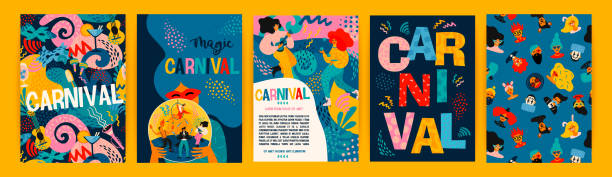 ilustraciones, imágenes clip art, dibujos animados e iconos de stock de hola carnaval. conjunto vectorial de ilustraciones para el concepto de carnaval y otros usos. - traditional festival juggling women performer