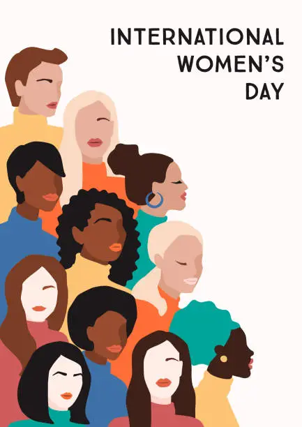 Vector illustration of International Womens Day. Vector illustration of women with different skin colors.
