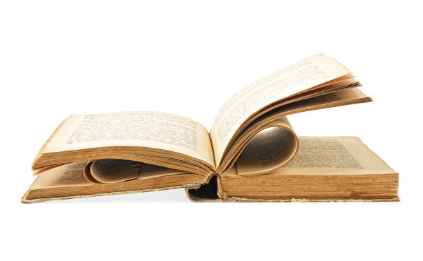 istock Open hardcover old book isolated on a white background 1203825816