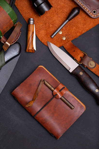 istock bushcraft knife and other equipment 1203826848