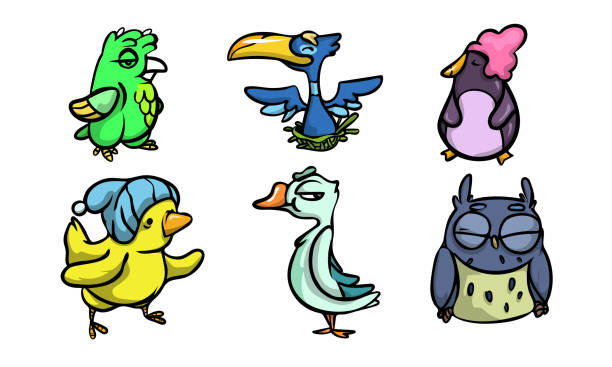 istock Cute funny colorful birds enjoying life vector illustration 1203831874