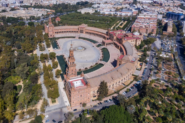 aerial view of Plaza De Espana Sevilla Sevilla/Spain-03.10.2019: aerial view of Plaza De Espana Sevilla el alcazar palace seville stock pictures, royalty-free photos & images