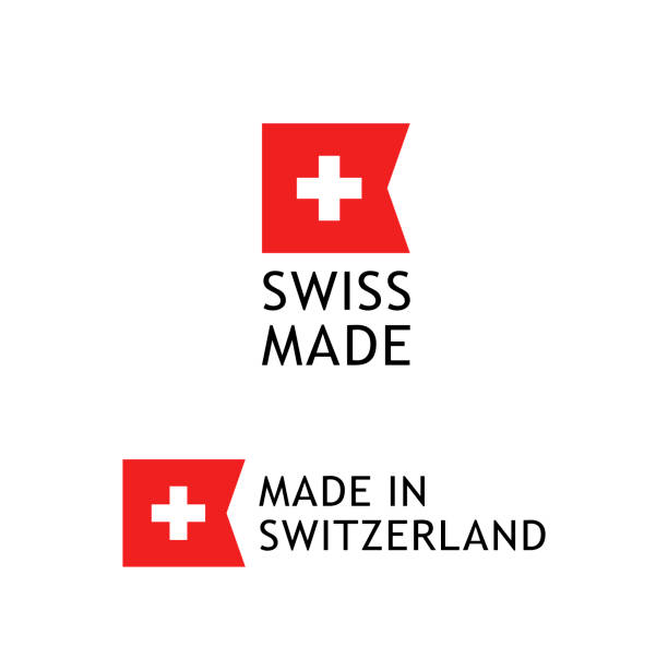 ilustraciones, imágenes clip art, dibujos animados e iconos de stock de etiqueta swiss made, pegatina con bandera nacional suiza - switzerland