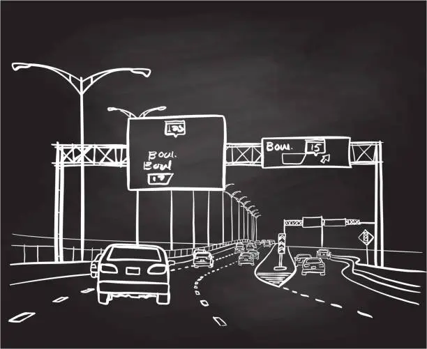 Vector illustration of Highway Exit Chalkboard