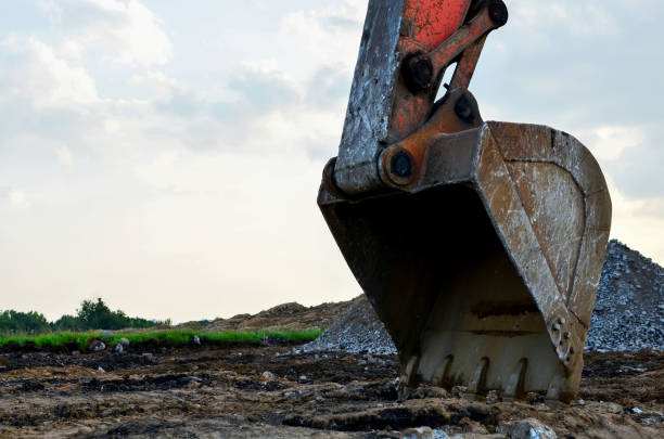 istock Excavator bucket. Large metal iron ladle 1203836642