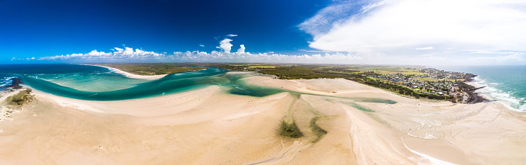 Drone aerial view of Elliott Heads Beach and River, Queensland, Australia