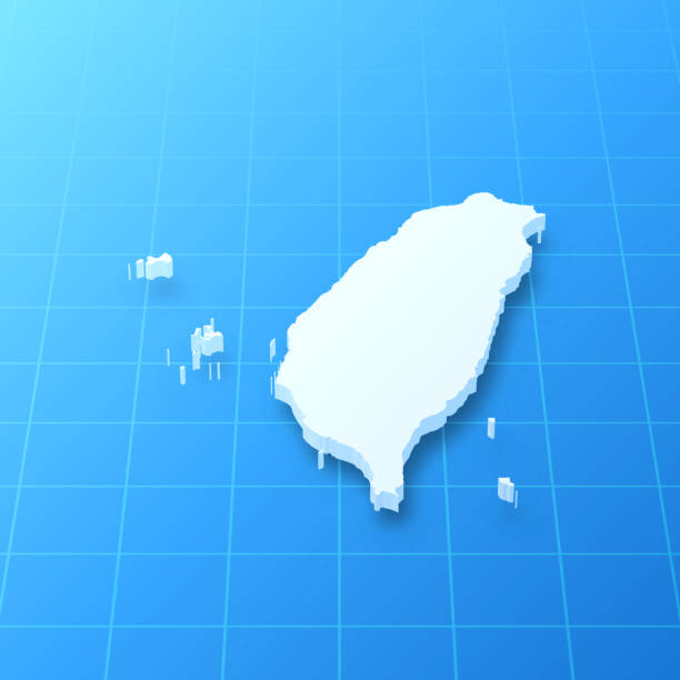 Taiwan 3D Map on blue background 3D map of Taiwan isolated on a blank blueprint, with a dropshadow (color used: blue and white). Vector Illustration (EPS10, well layered and grouped). Easy to edit, manipulate, resize or colorize. taiwan stock illustrations