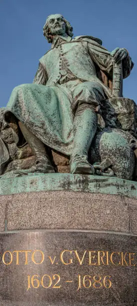 Photo of Statue of great scientist Otto Guericke in Magdeburg in extreme closeup, Germany