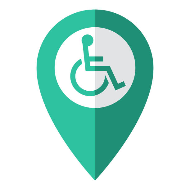 ilustraciones, imágenes clip art, dibujos animados e iconos de stock de icono de pasador de mapa de accesibilidad para sillas - global communications directional sign road sign travel