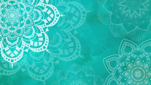 Mandalas - Diseños dibujados a mano sobre pintura de acuarela azulada pintada a mano - copy space - ilustración de arte vectorial