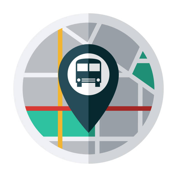 ilustrações de stock, clip art, desenhos animados e ícones de bus route map pin icon - public transportation route