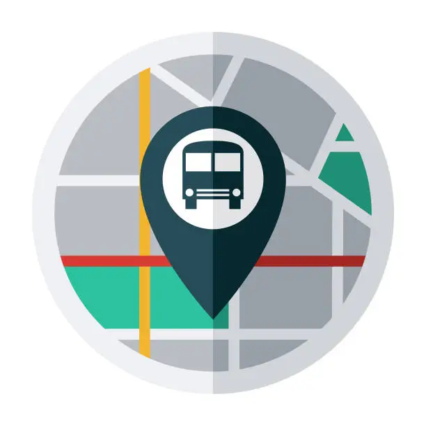 Vector illustration of Bus Route Map Pin Icon