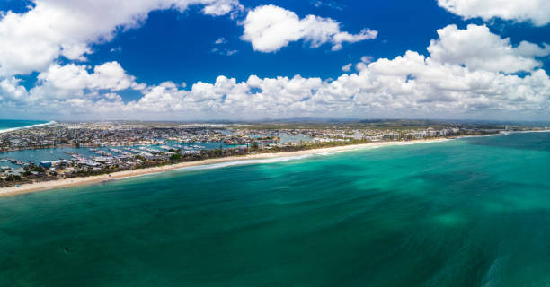 istock Drone view of famous Mooloolaba beach and marina 1203845361