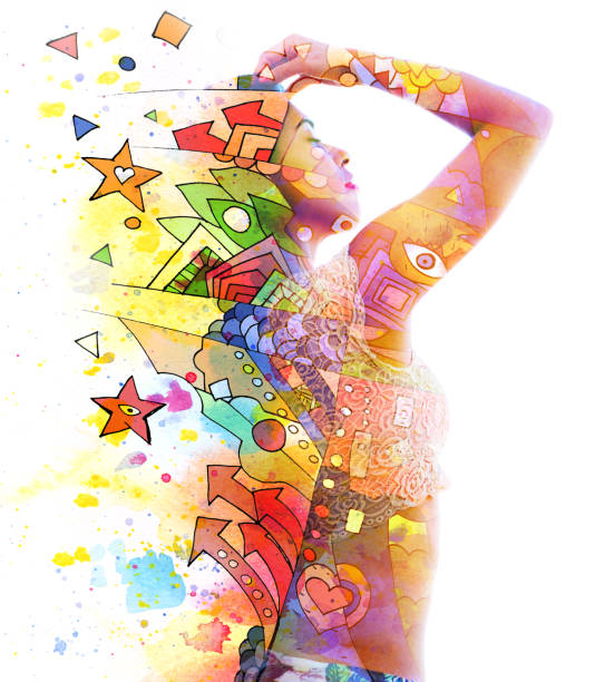 Virtual identity in the metaverse: one avatar is being digitally formed of a female DJ. A CGI 3D  head is seen through modelled faceted glass material.