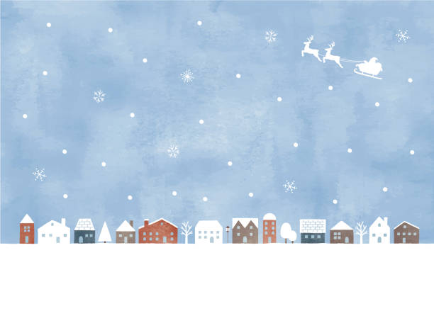 스노우 타운 - christmas village urban scene winter stock illustrations