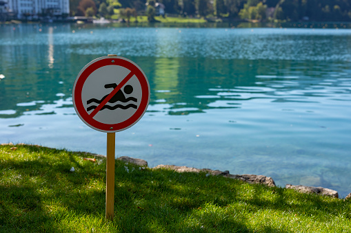 No Swimming Sign on Lake Bled, Slovenia