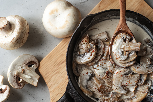 Staffed Mushrooms with fresh dill, cheese and sour cream.