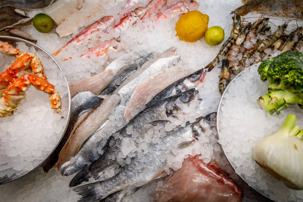 istock Herring on ice. Fish market counter. 1203860716