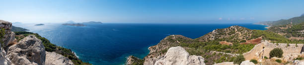 istock Panoramic view of sea from medieval castle Kritinia, blue sky (Rhodes, Greece) 1203862002