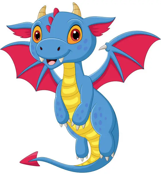 Vector illustration of Cartoon baby dragon flying on white background